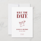 Retro Cocktail Glas Foto Elegante Script Bruiloft Save The Date (Voorkant)
