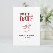 Retro Cocktail Glas Foto Elegante Script Bruiloft Save The Date (Staand voorkant)