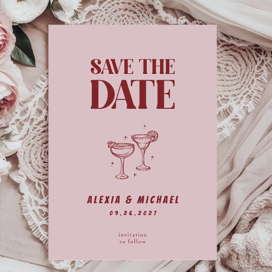 Retro Cocktail Glas Foto Elegante Scriptie Bruilof Save The Date