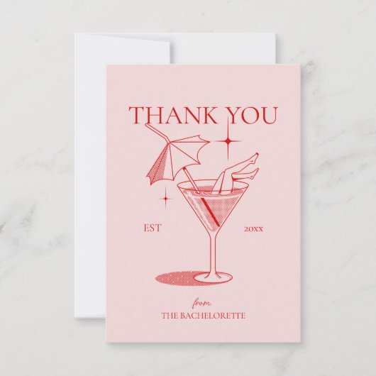Retro Cocktail Jubileumfeest voor de Bruid Bedankkaart (Voorkant)