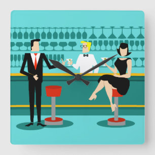 Retro Cocktail Lounge Acrylwandklok Vierkante Klok