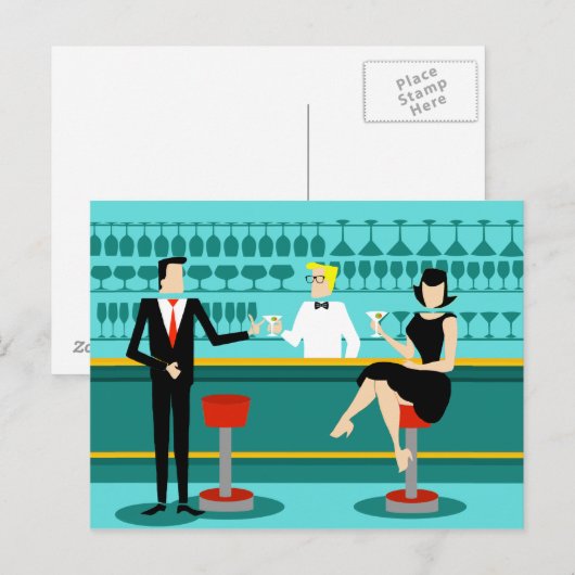 Retro Cocktail Lounge Briefkaart (Voorkant / Achterkant)