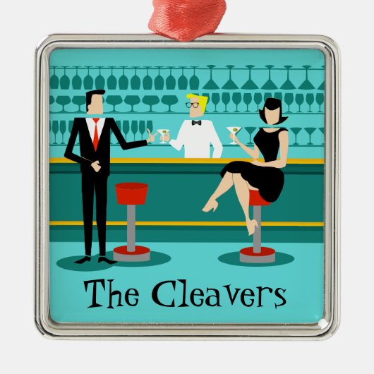 Retro Cocktail Lounge-kerstversiering Metalen Ornament (Voorkant)