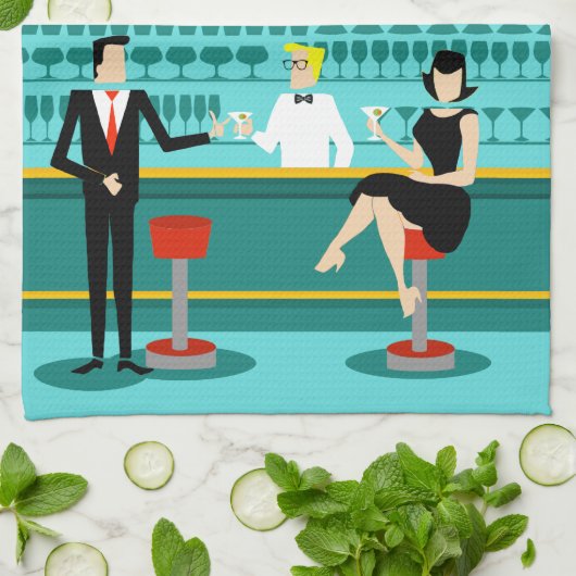 Retro Cocktail Lounge Kitchen Towel Theedoek (Gevouwen)
