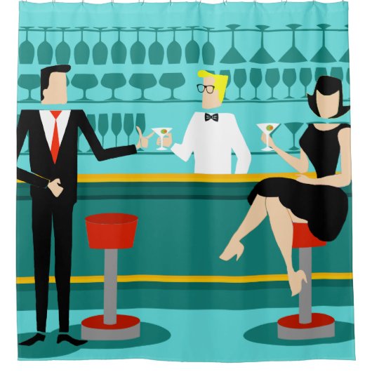 Retro Cocktail Lounge Shower Curtain Douchegordijn (Voorkant)