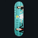 Retro Cocktail Lounge Skateboard<br><div class="desc">Elk uur is een gelukkig uur met deze Retro Cocktail Lounge Skateboard. Het moderne design uit de middelste eeuw is voorzien van een levendige stijl van 1960, minimalistische, cartoon tekening van een klasbare, cocktailbar. Tegen de achtergrond van een watermuur, kunnen we rijen van een drink bril zien. We kunnen tenminste...</div>