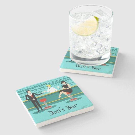 Retro Cocktail Lounge Stone Onderzetter (Zijkant)