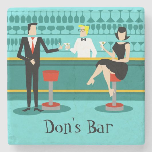 Retro Cocktail Lounge Stone Onderzetter (Voorkant)
