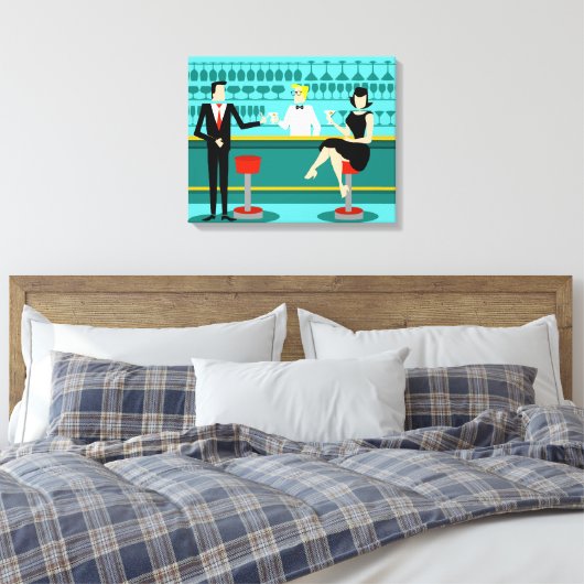 Retro Cocktail Lounge Stretched Canvas Print (Insitu (Slaapkamer))