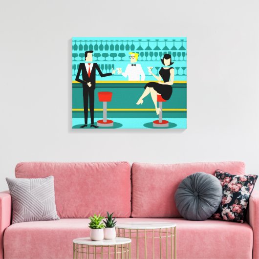 Retro Cocktail Lounge Stretched Canvas Print (Insitu (Woonkamer))