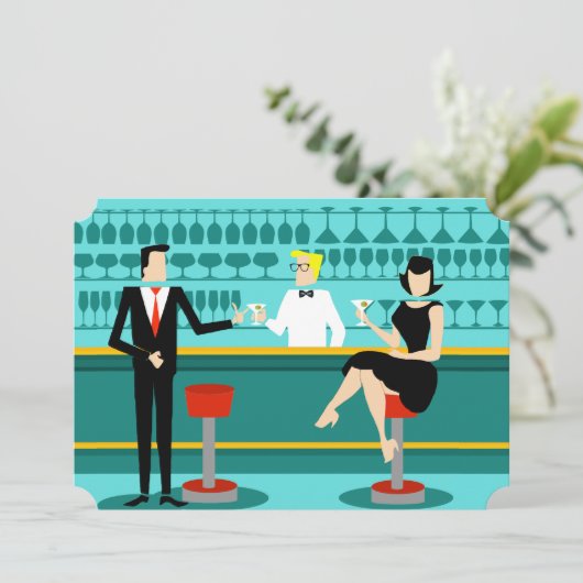  Retro Cocktail Lounge-uitnodiging Kaart (Staand voorkant)