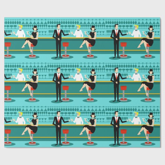 Retro Cocktail Lounge Wrapping Paper Cadeaupapier (Vlak)
