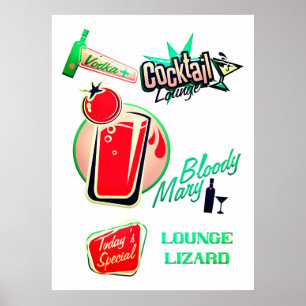 Retro cocktail loungehagedis poster