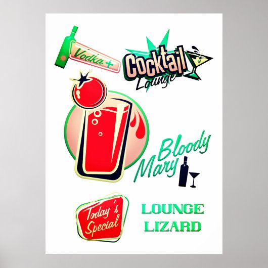 Retro cocktail loungehagedis poster (Voorkant)