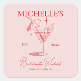 Retro Cocktail Meidenavakantiefeest Vierkante Sticker