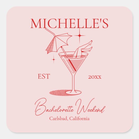 Retro Cocktail Meidenavakantiefeest Vierkante Sticker (Voorkant)