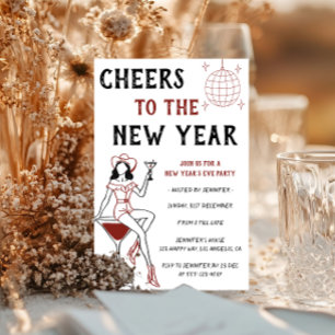 Retro Cocktail Meisje proost op het Nieuwjaarsfees Kaart