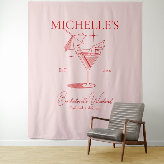 Retro Cocktail Meisjesuitje Party Wandkleed (In situ)