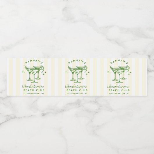 Retro Cocktail Modern Bachelorette Groen Waterfles Etiket (Enkel label)