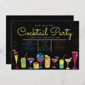 RETRO COCKTAIL PARTY BUBBELS Party Uitnodiging (Voorkant / Achterkant)