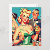 Retro Cocktail Party Illustratie Briefkaart (Voorkant / Achterkant)