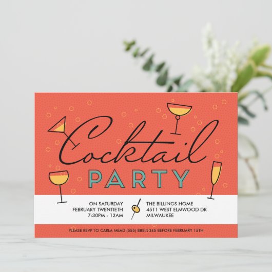Retro  Cocktail Party Invitation Kaart (Staand voorkant)
