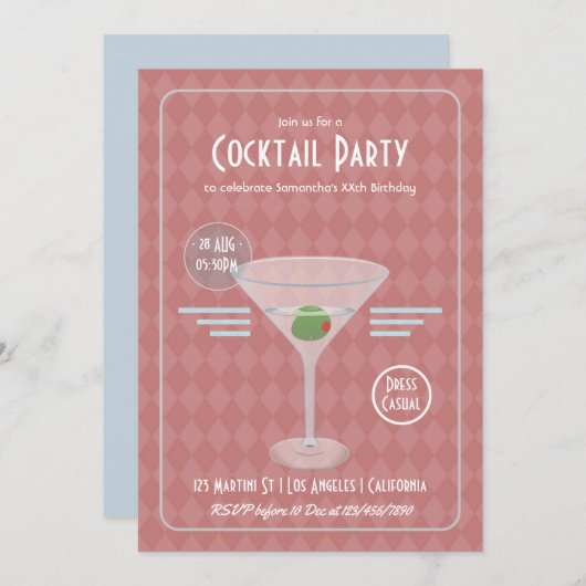 Retro Cocktail Party Kaart (Voorkant / Achterkant)