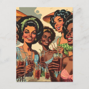 Retro cocktail party meisjes briefkaart