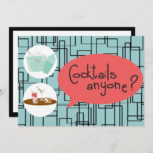 Retro Cocktail Party-uitnodigingen Kaart (Voorkant / Achterkant)