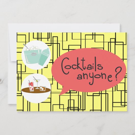Retro Cocktail Party-uitnodigingen Kaart (Voorkant)