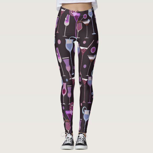 Retro  Cocktail Patroon Leggings (Voorkant)