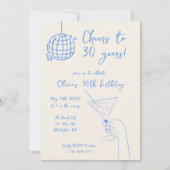 Retro Cocktail Verjaardagsfeest gestreepte uitnodi Kaart (Voorkant)