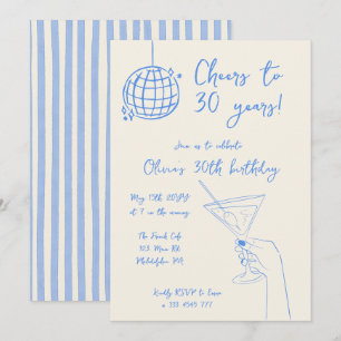 Retro Cocktail Verjaardagsfeest gestreepte uitnodi Kaart