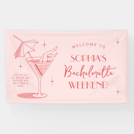 Retro Cocktail Vrijgezellenfeest Vrouwen Banner (Horizontaal)