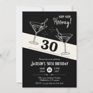 Retro cocktail zwart-wit martini 30e verjaardag kaart