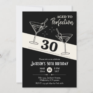 Retro cocktail zwart & wit martini 30ste verjaarda kaart