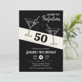 Retro cocktail zwart & wit martini 50ste verjaarda kaart (Staand voorkant)