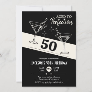 Retro cocktail zwart & wit martini 50ste verjaarda kaart