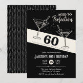 Retro cocktail zwart & wit martini 60ste verjaarda kaart (Voorkant / Achterkant)
