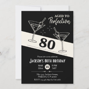 Retro cocktail zwart & witte martini 80ste verjaar kaart