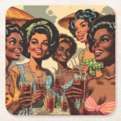 Retro Cocktailparty Meisjes Kartonnen Onderzetters (Voorkant)