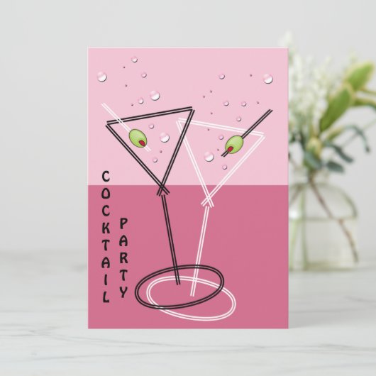 Retro cocktailparty uitnodiging (Staand voorkant)