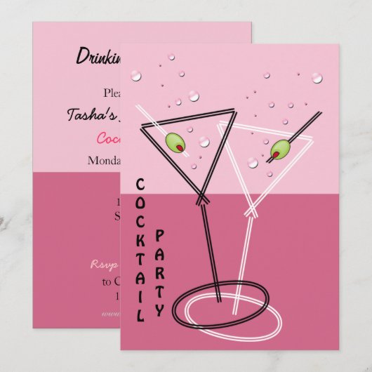 Retro cocktailparty uitnodiging (Voorkant / Achterkant)
