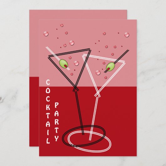 Retro cocktailparty uitnodiging (Voorkant / Achterkant)