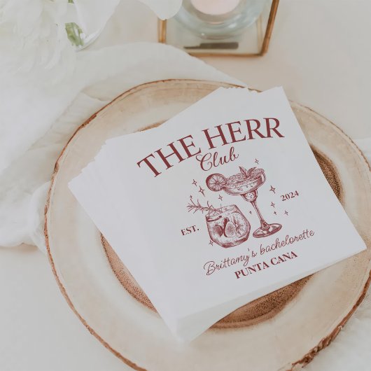 Retro Cocktails Red Bachelorette Party Servet