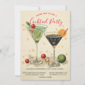 Retro Cocktails Sterren Groene Kerst Kaart (Voorkant)