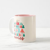 Retro Cocoa en kerstfilms Tweekleurige Koffiemok (Voorkant links)