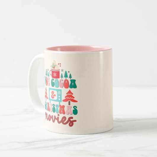 Retro Cocoa en kerstfilms Tweekleurige Koffiemok (Voorkant links)
