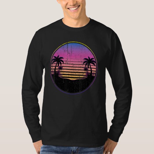 Retro Coconut Palm Trees Beach Sunset Tropical Sum T-shirt (Voorkant)