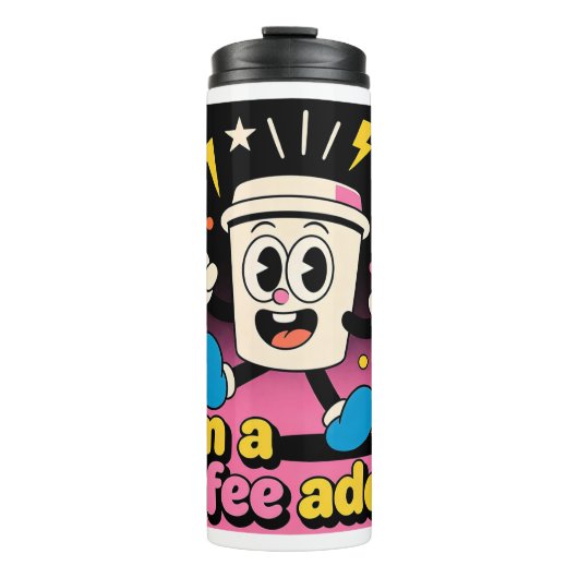 Retro Coffee Addict Thermal Tumbler - Funny Cartoo Thermosbeker (Voorkant)